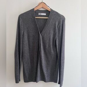 Zara Wool Cashmere Blend Gray Ribbed Cardigan